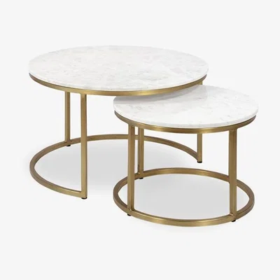 Cult Furniture £50 Off Set of 2 Nesting Coffee Tables, White Marble & Brass