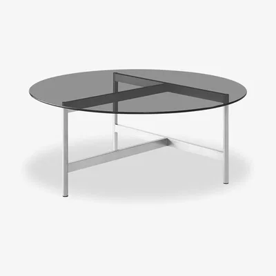 Cult Furniture £40 Off Maja Round Coffee Table, Brushed Metal & Smoked Grey Glass