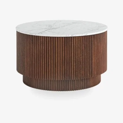 Cult Furniture Lydford Storage Coffee Table, White Marble & Walnut