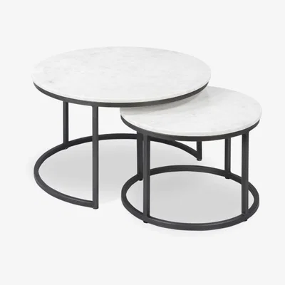 Cult Furniture £30 Off Set of 2 Nesting Coffee Tables, White Marble & Black