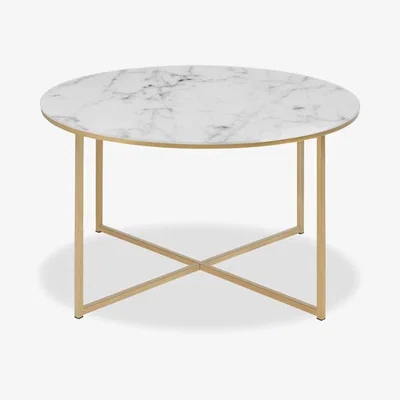 Cult Furniture £30 Off Alisma Round Coffee Table, White Marbled Glass & Brass
