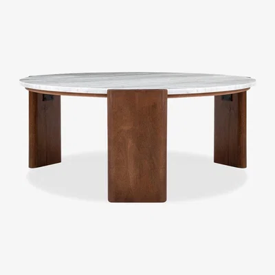 Cult Furniture £50 Off Emil Round Coffee Table, Dark Mango Wood & Grey Marble