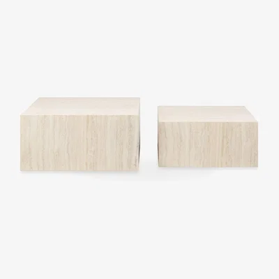 Cult Furniture Dice Set of 2 Coffee Tables, Natural Stone Effect
