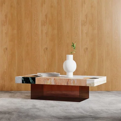 Cult Furniture Atmos Coffee Table, Marble & Brown Acrylic