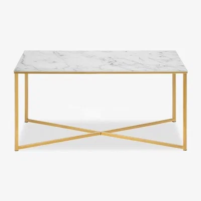 Cult Furniture £10 Off Alisma Coffee Table, White Marbled Glass & Brass