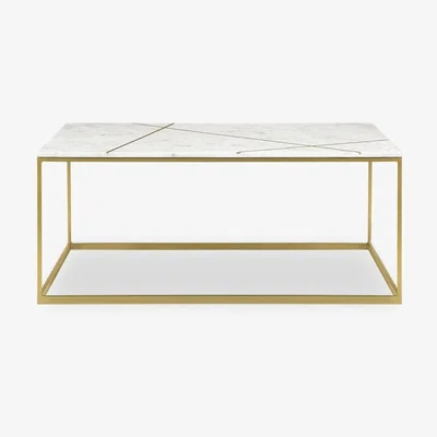 Cult Furniture Fontana Rectangle Coffee Table, White Marble & Brass