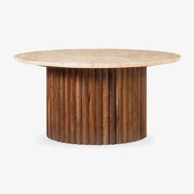 Cult Furniture Medby Round Coffee Table, Dark Mango Wood & Travertine