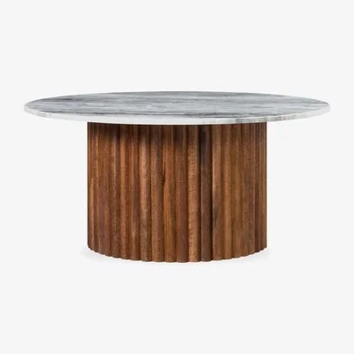 Cult Furniture £50 Off Medby Round Coffee Table, Grey Marble & Walnut