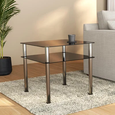 Dunelm AVF Side Coffee Table, Black Glass with Chrome Legs Black