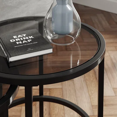 Dunelm Return - Sofia Nest of Tables, Smoked Glass Black Black