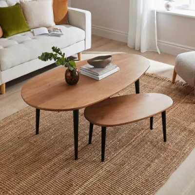 Dunelm Grayson Coffee Nest of Tables, Light Mango Wood
