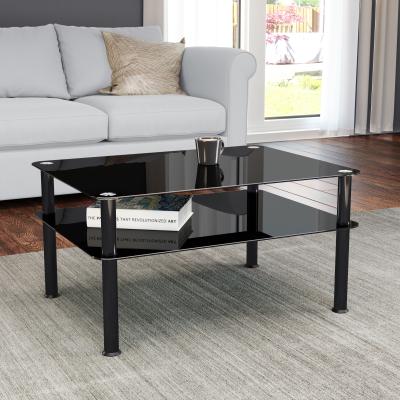 Dunelm AVF Large Coffee Table, Black Glass with Black Legs Black