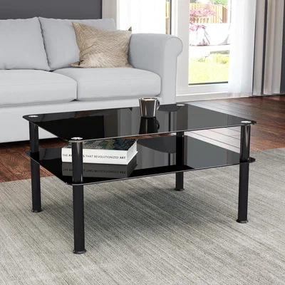 Dunelm AVF Large Coffee Table, Black Glass with Black Legs Black