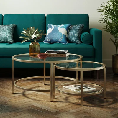 Dunelm Sofia Glass Coffee Nest of Tables Gold