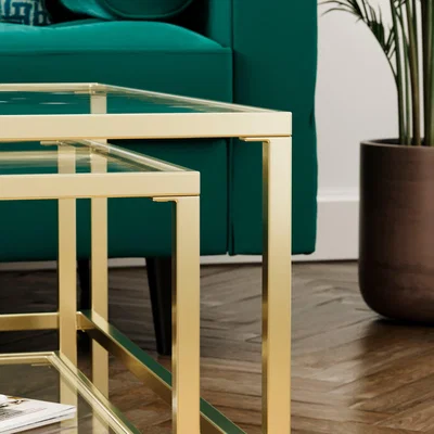 Dunelm Sofia Glass Nest of Square Coffee Tables
