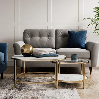 Dunelm Sofia Faux Marble Top Nesting Coffee Tables, Gold