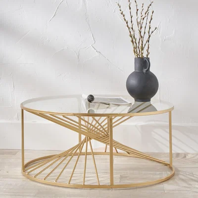 Dunelm Liberty Coffee Table, Glass and Gold Metal Gold