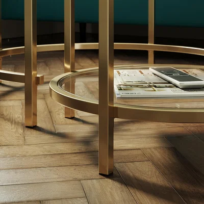 Dunelm Return - Sofia Glass Coffee Nest of Tables, Gold Gold