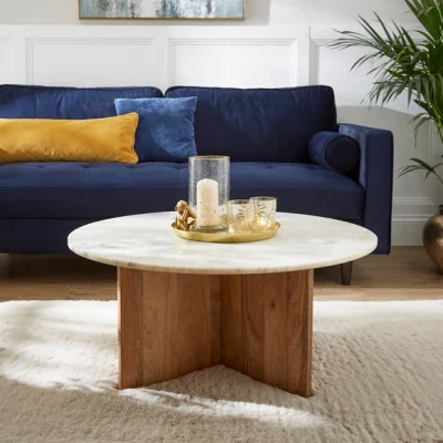 Dunelm Arya Round Coffee Table, Mango Wood and Real Marble