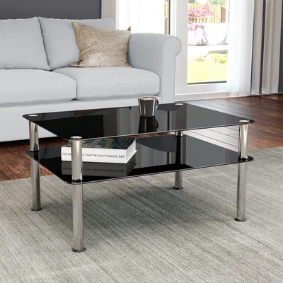 Dunelm AVF Large Coffee Table, Black Glass with Chrome Legs Black