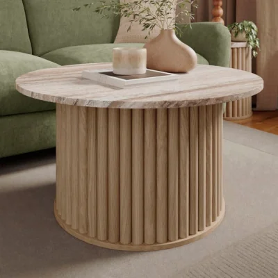 Dunelm Lucin Travertine Round Coffee Table