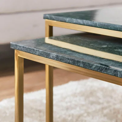 Dunelm Edie Nest of 3 Coffee Tables, Marble Green