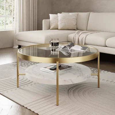 Dunelm Noelle Gold Effect Faux Marble Coffee Table Clear
