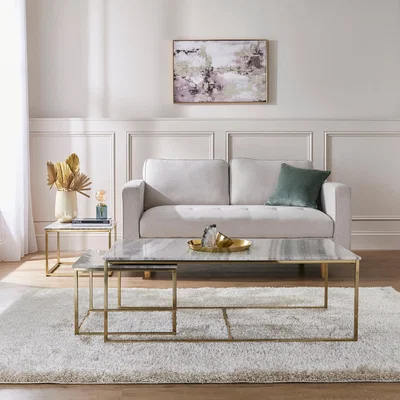 Dunelm Edie Nest of 3 Coffee Tables, Real Marble
