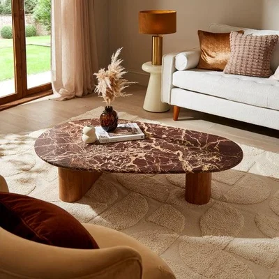 Dunelm Pondus Coffee Table, Real Cherry Marble and Mango Wood