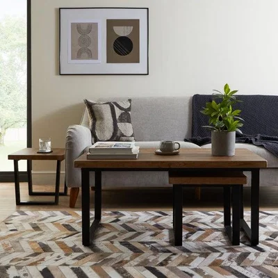 Dunelm Freddie Nest Coffee Tables, Rustic Wood Effect