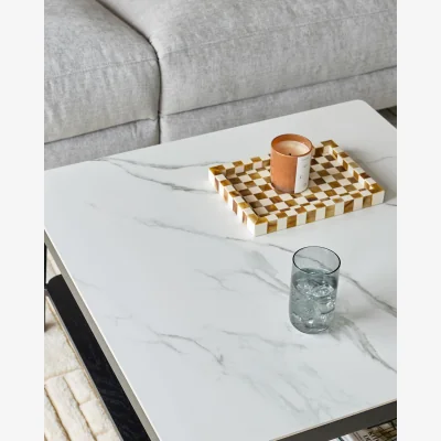 Danetti Banks White Marbled Ceramic With Black Wood Coffee Table