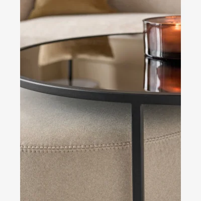Danetti Thea smoked mirror coffee table and cream fabric pouffe set