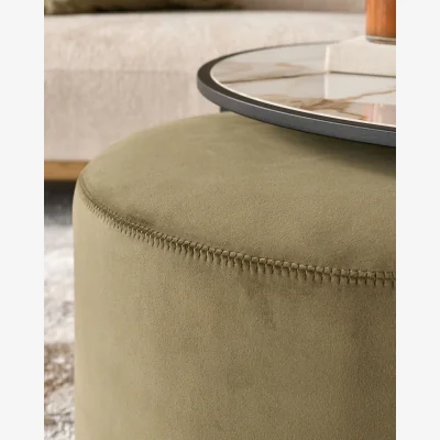 Danetti Thea natural ceramic coffee table and olive green velvet pouffe set