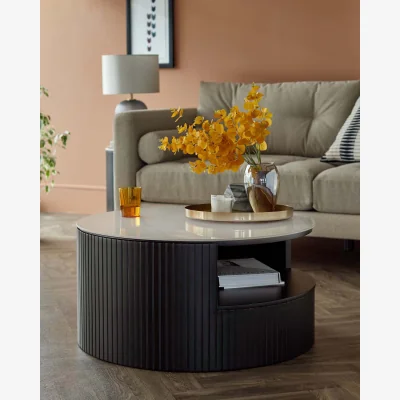 Danetti Malachy Coffee Table White Ceramic with Black Wood