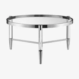 Furniture123 Round Glass Coffee Table with Silver Frame - Marissa
