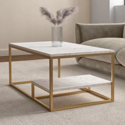 Furniture123 Marble Coffee Table with Gold Frame - Martina
