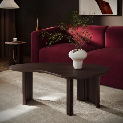 Furniture123 Large Curved Walnut Coffee Table with 3 Legs - Ivan