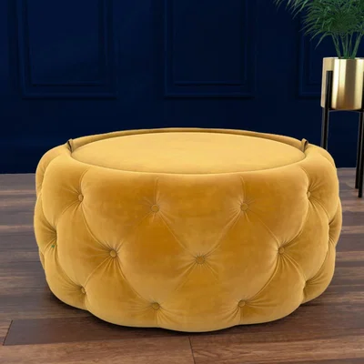 Furniture123 Round Mustard Velvet Ottoman Coffee Table - Clio
