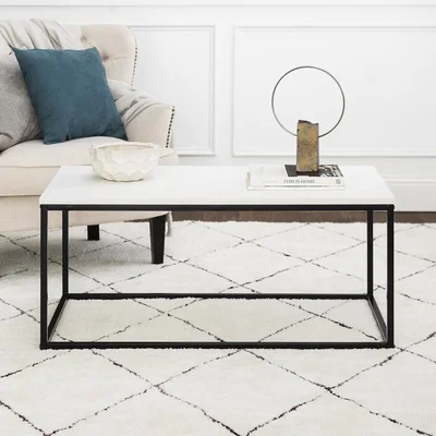 Furniture123 White Faux Marble Coffee Table with Black Base - Foster