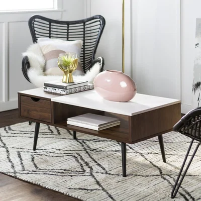Furniture123 White Marble Coffee Table with Wooden Effect Shelf - Foster