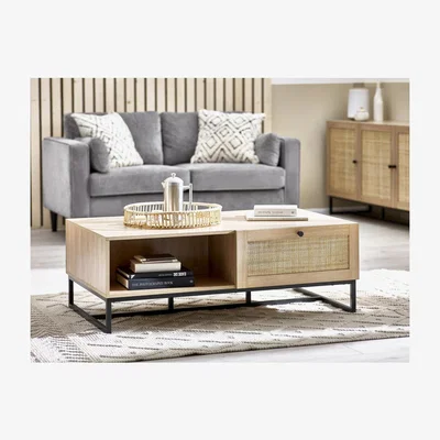 Furniture123 Large Oak Coffee Table with Rattan Drawer - Padstow