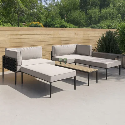 Furniture123 Modular Set of Woven Sun Loungers with Rope Affect Sides and Interchangeable Coffee Table