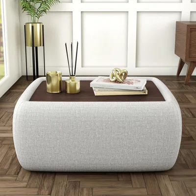 Furniture123 Rectangle Light Grey Upholstered Ottoman Coffee Table - Clio