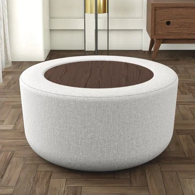 Furniture123 Round Light Grey Upholstered Ottoman Coffee Table - Clio