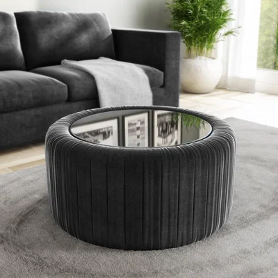 Furniture123 Dark Grey Velvet Ottoman Coffee Table - Clio