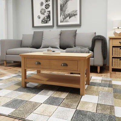 Furniture123 Small Rustic Oak Coffee Table with Drawers