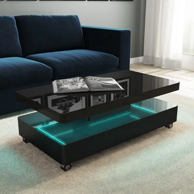 Furniture123 Rectangular Black Gloss Coffee Table with LED Lights - Tiffany