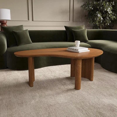 Furniture123 Large Curved Mango Wood Coffee Table with 3 Legs - Ivan