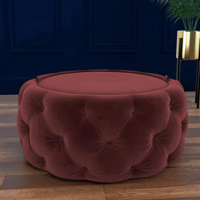 Furniture123 Round Wine Velvet Ottoman Coffee Table - Clio
