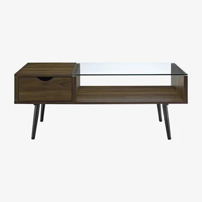 Furniture123 Dark Walnut Effect Coffee Table with Glass Top - Foster